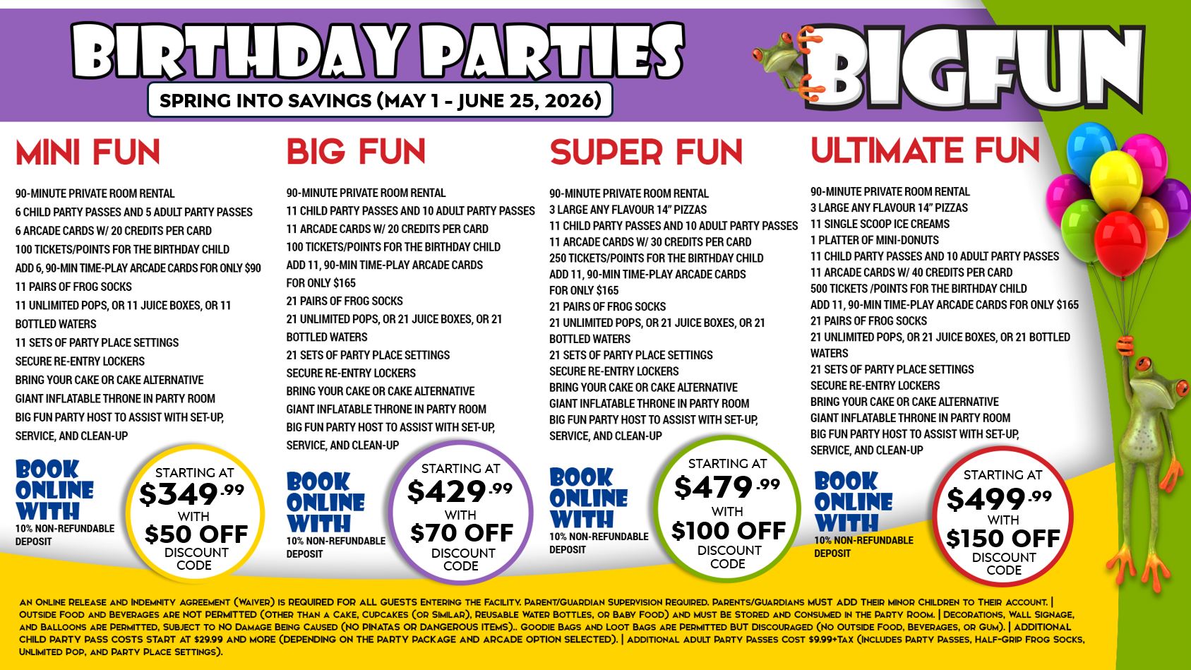 SPRING INTO SAVINGS Birthday Parties Signage